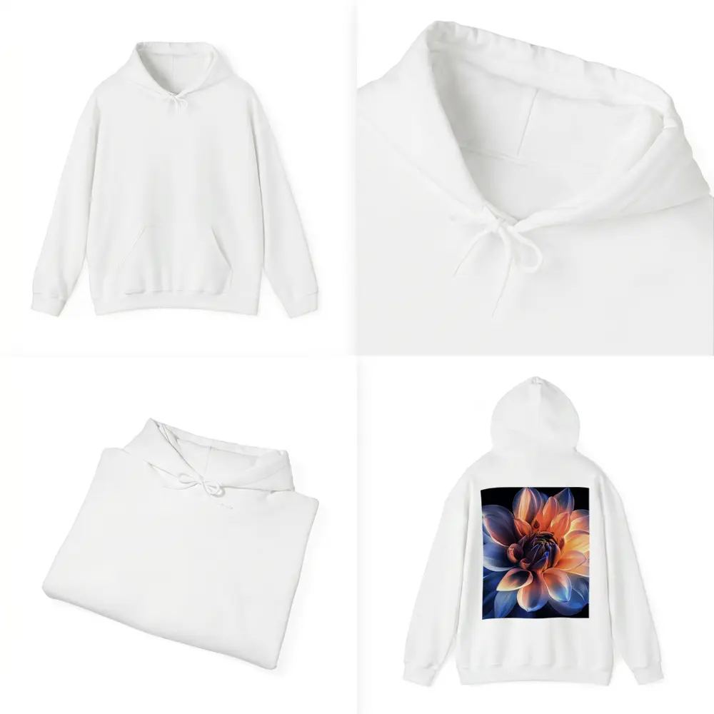 Dahlia Flower Blue Orange Dark Background – Hoodies