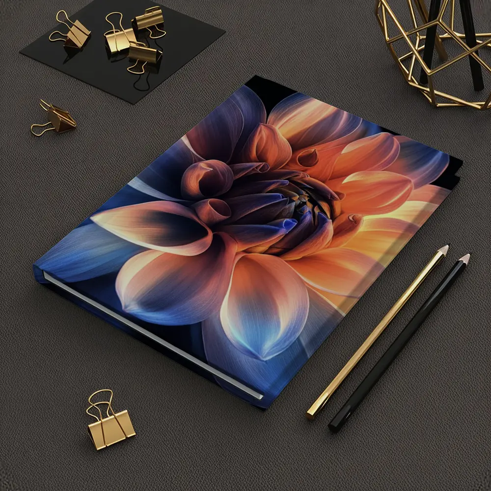 Dahlia Flower Blue Orange Dark Background – Notebooks
