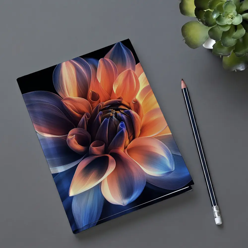 Dahlia Flower Blue Orange Dark Background – Notebooks