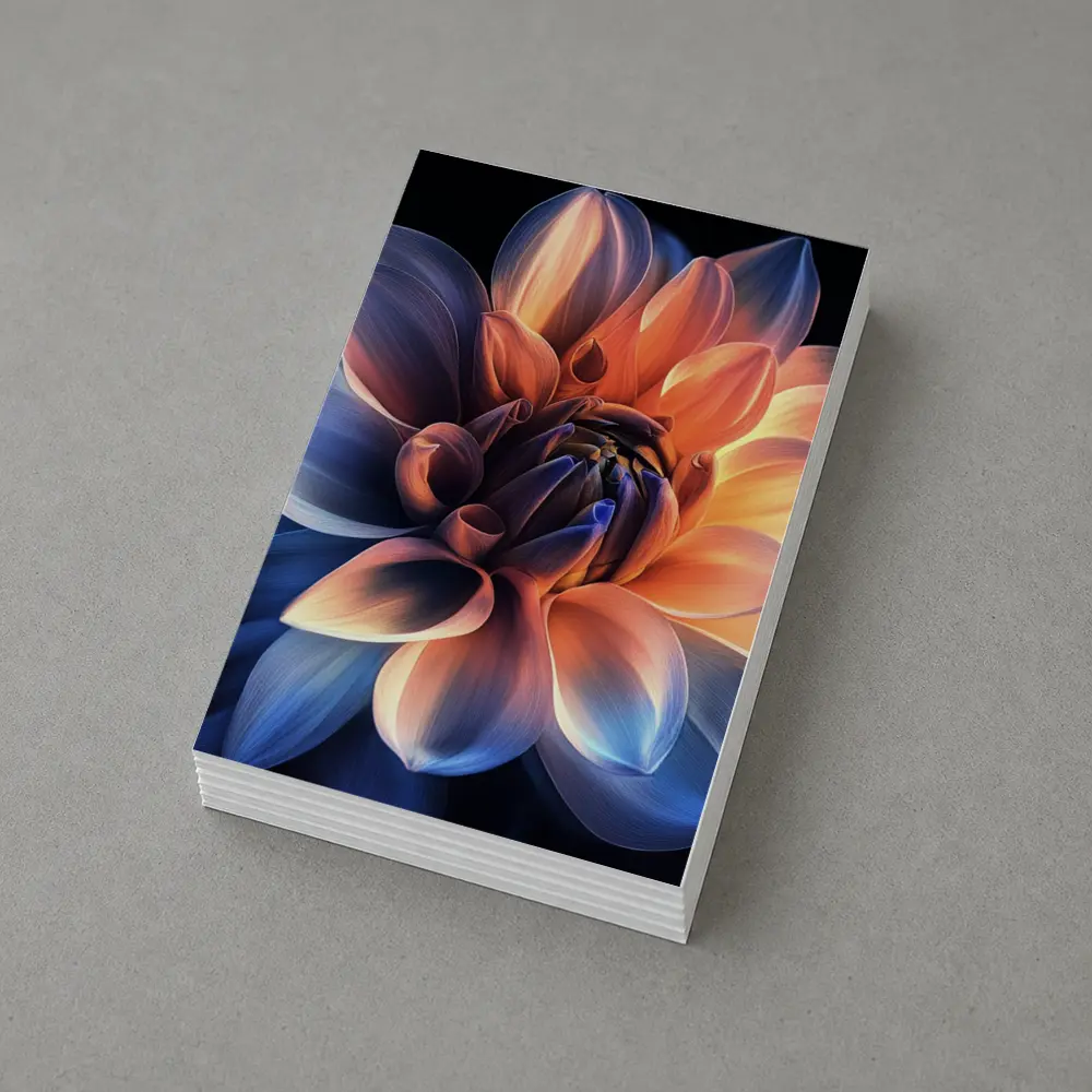 Dahlia Flower Blue Orange Dark Background – Postcards