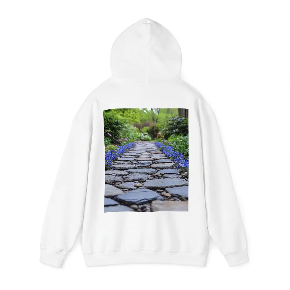 Stone Garden Path Blue Flowers Spring – Hoodies