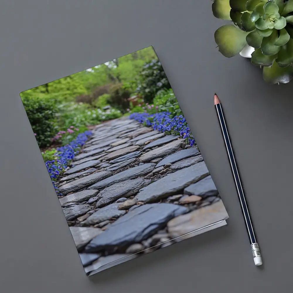 Stone Garden Path Blue Flowers Spring – Notebooks