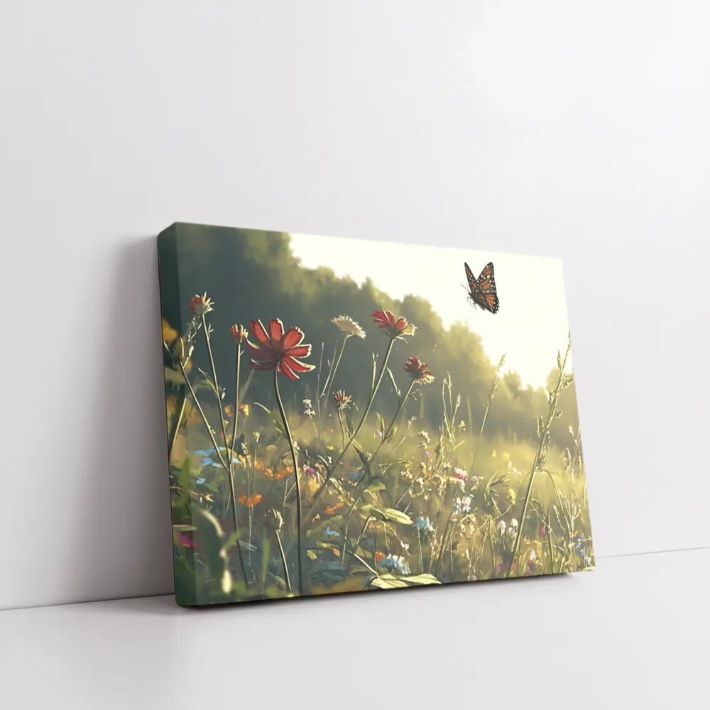 Monarch Butterfly Over Sunny Wildflower Meadow – Wall Art