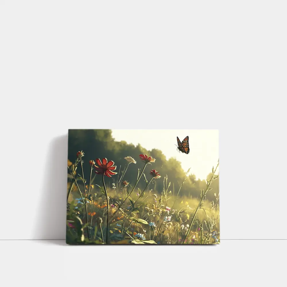 Monarch Butterfly Over Sunny Wildflower Meadow – Wall Art