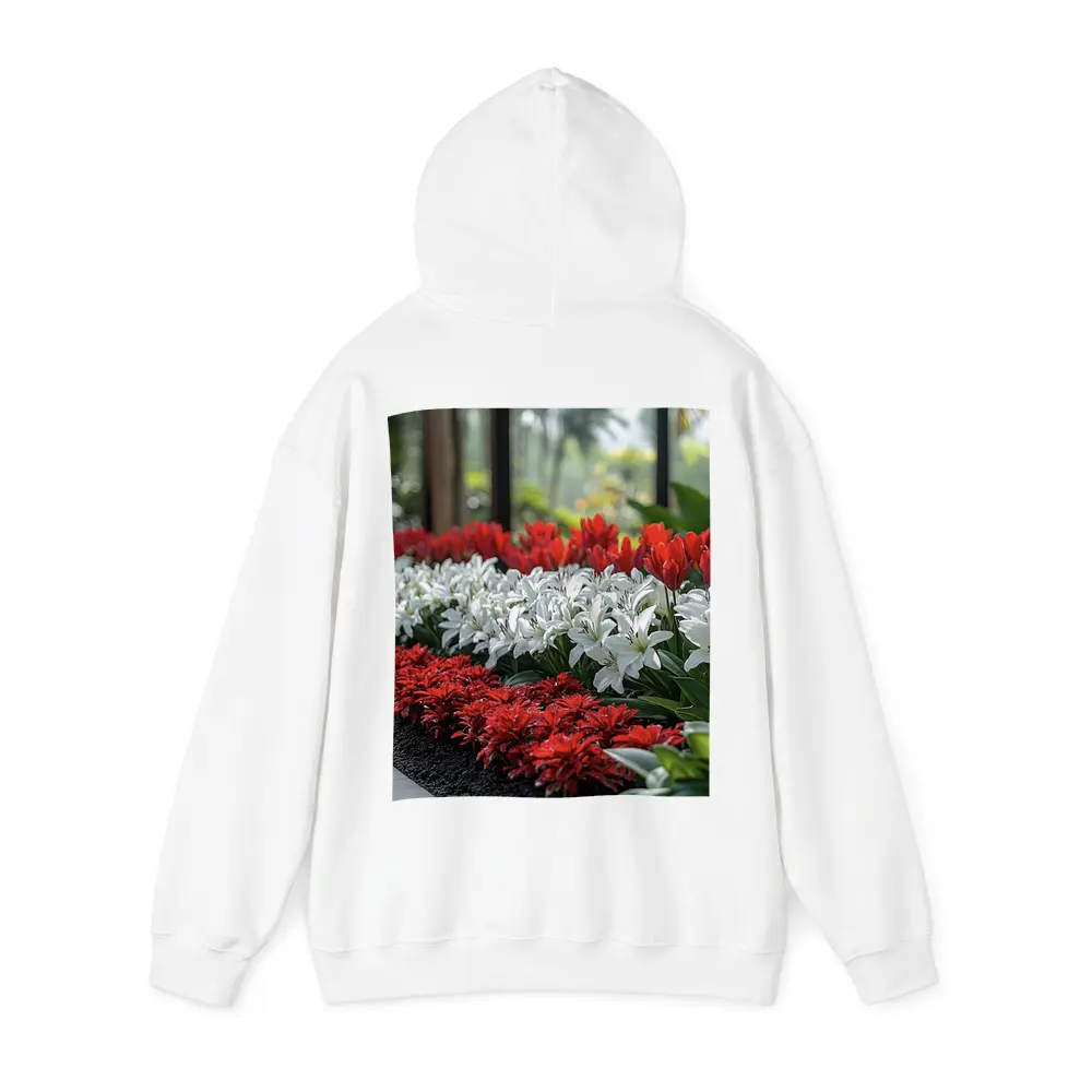 Red White Tulips Lilies Garden Tropical Setting – Hoodies
