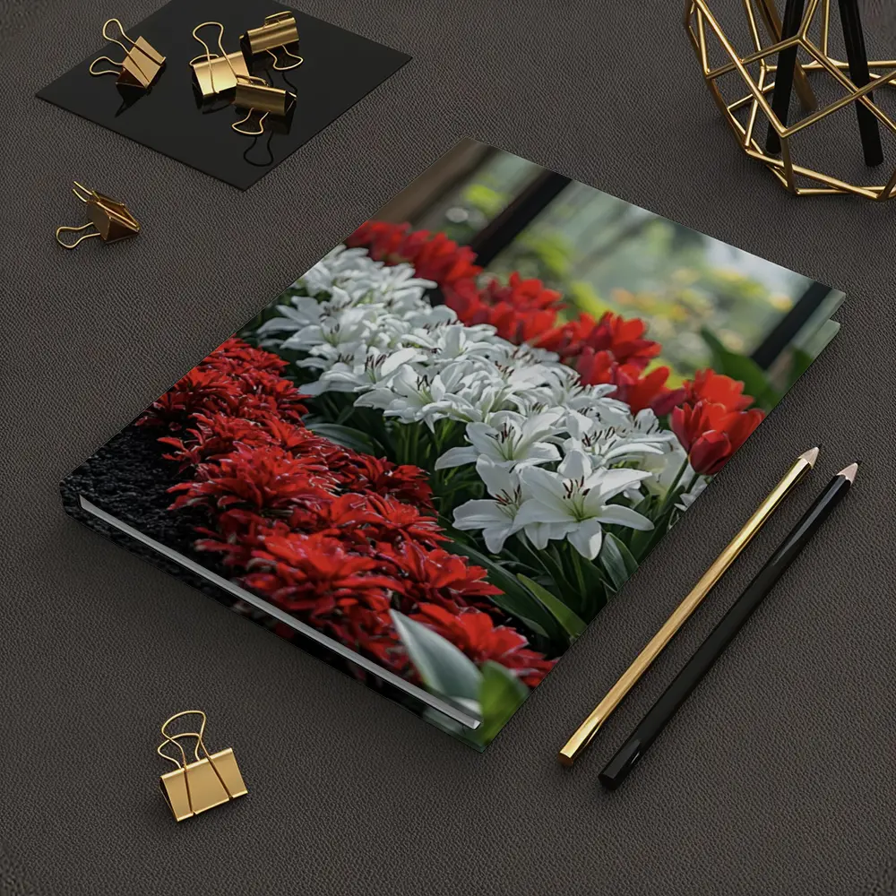 Red White Tulips Lilies Garden Tropical Setting – Notebooks