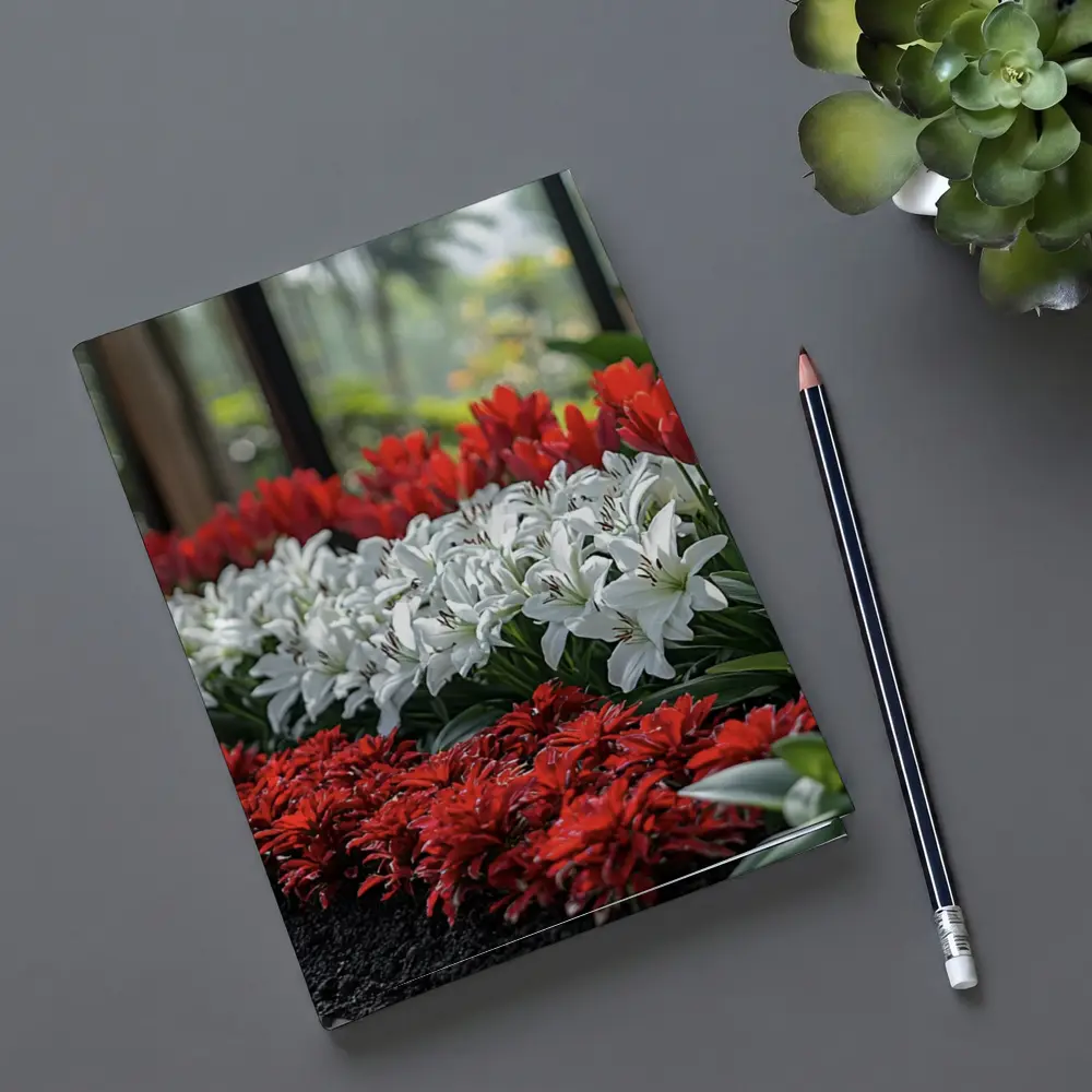 Red White Tulips Lilies Garden Tropical Setting – Notebooks