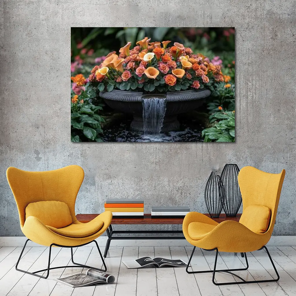 Orange Roses Calla Lilies Garden Fountain – Wall Art