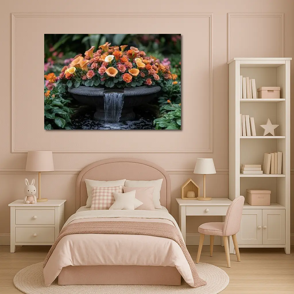 Orange Roses Calla Lilies Garden Fountain – Wall Art