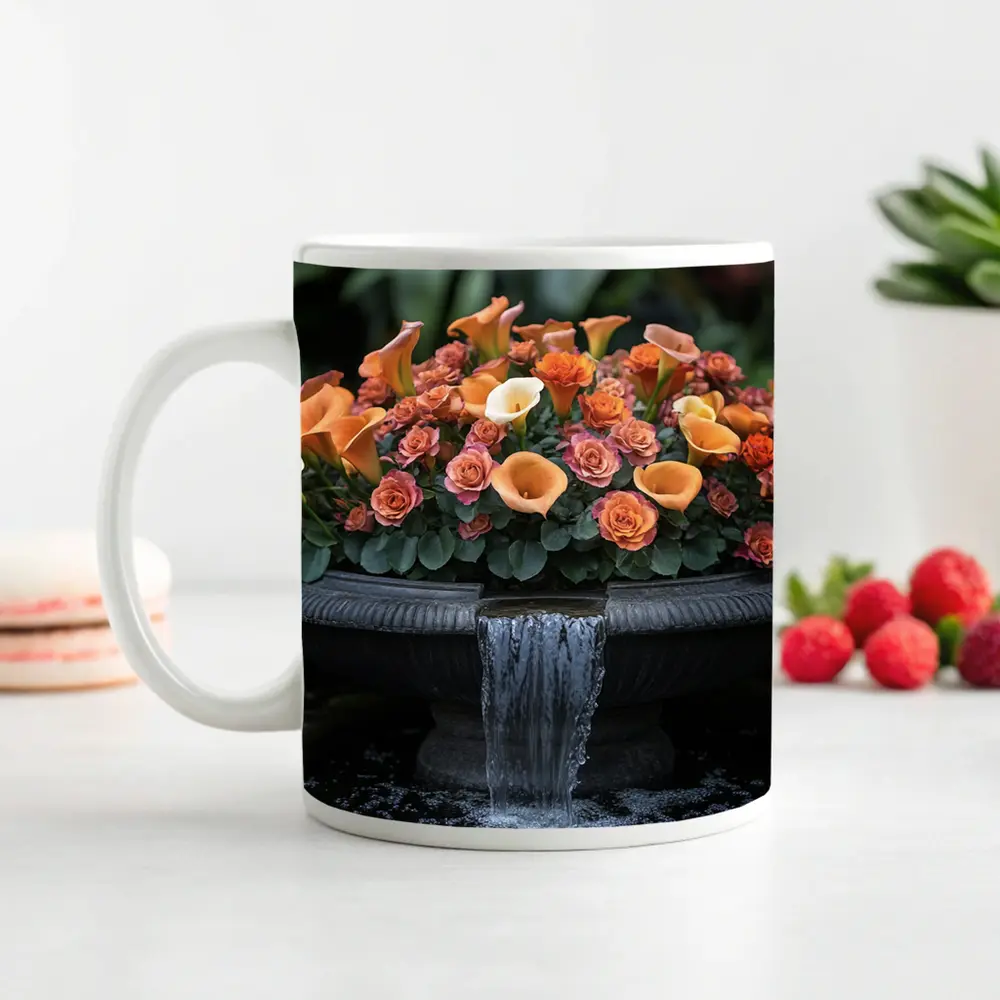 Orange Roses Calla Lilies Garden Fountain – Mugs