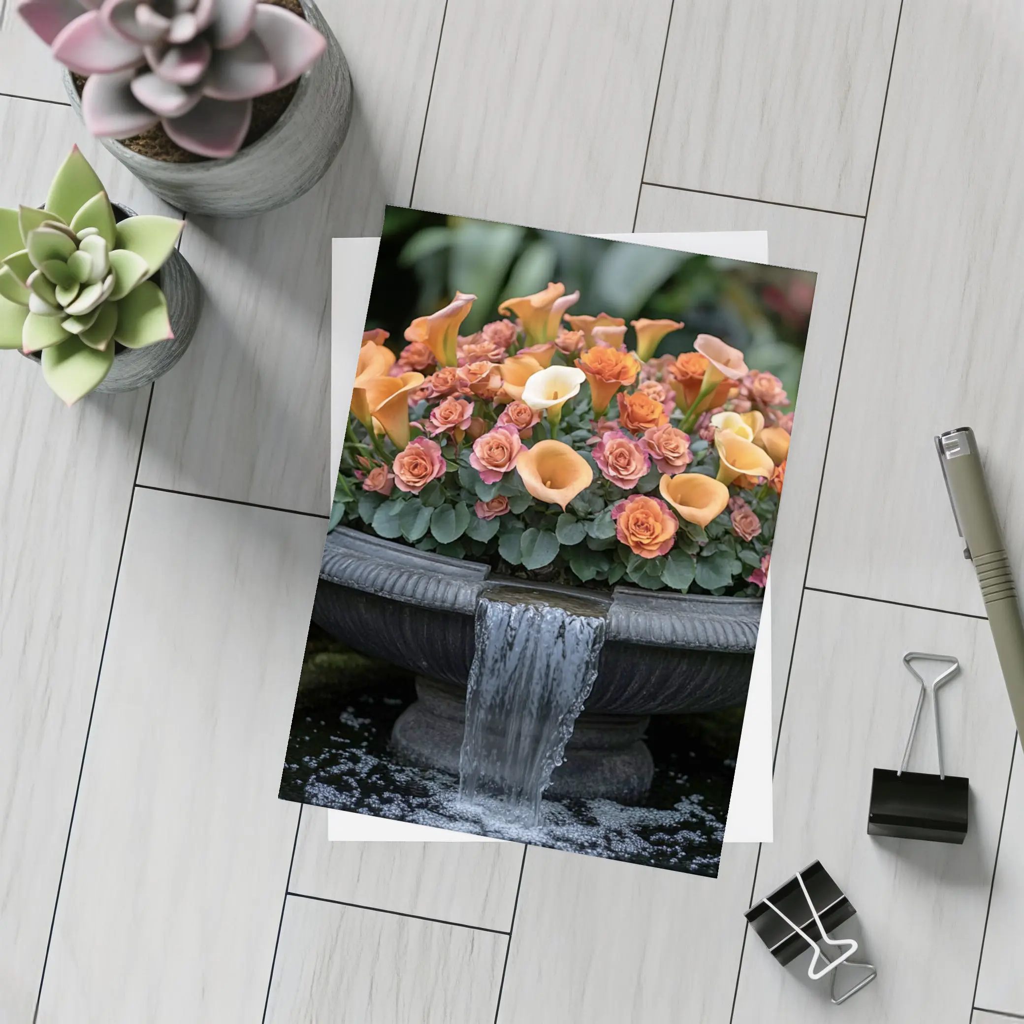 Orange Roses Calla Lilies Garden Fountain – Postcards