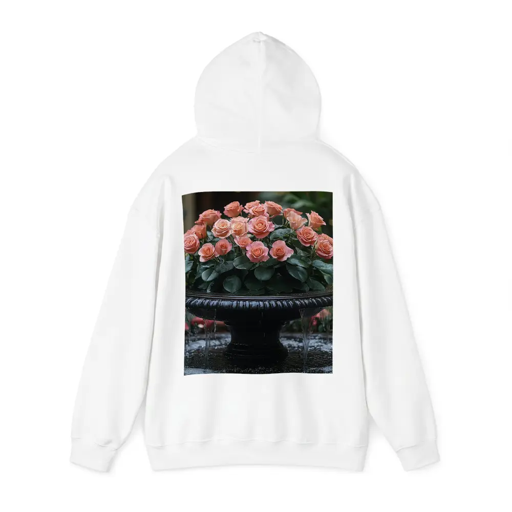 Peach Roses Garden Fountain Floral Arrangement – Hoodies