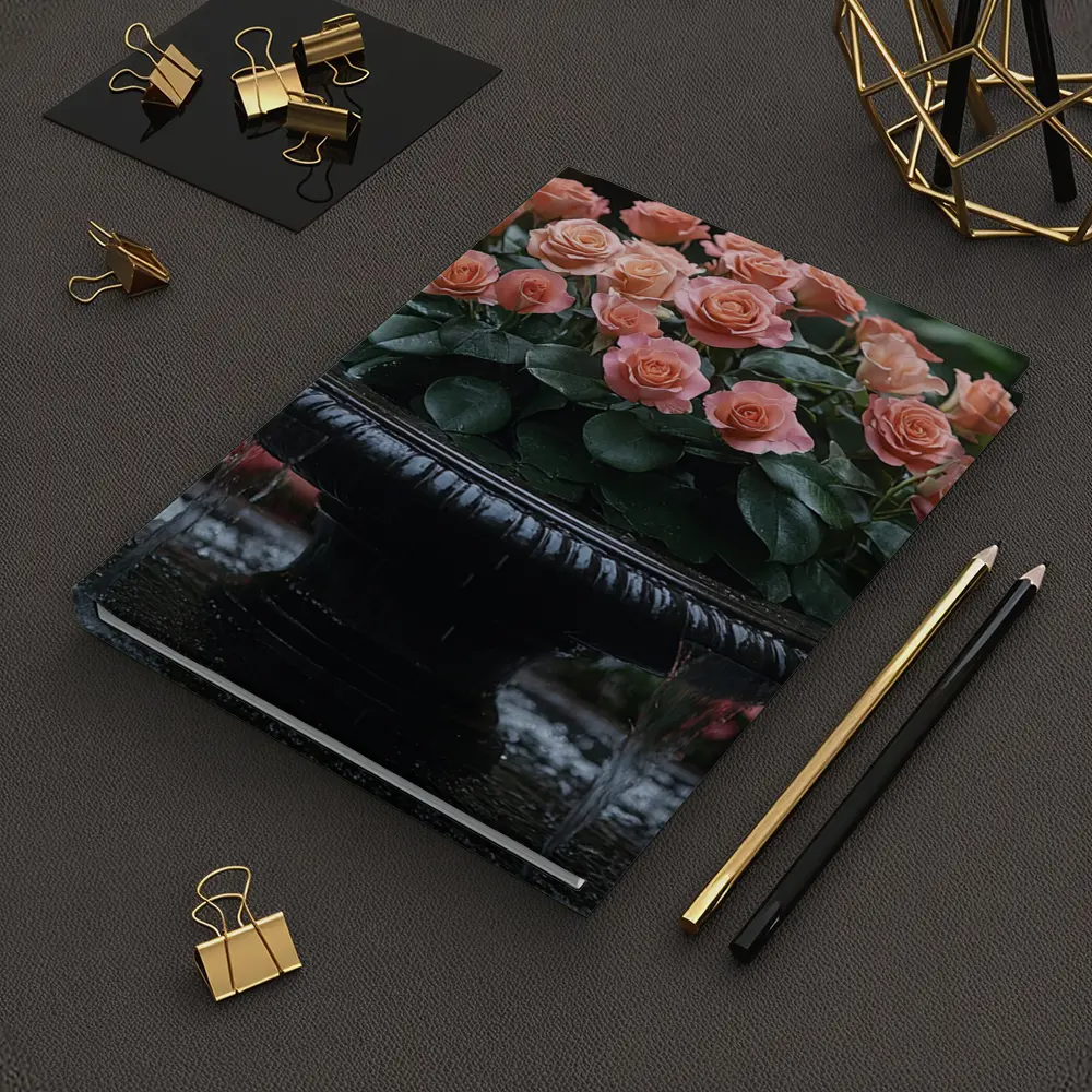 Peach Roses Garden Fountain Floral Arrangement – Notebooks