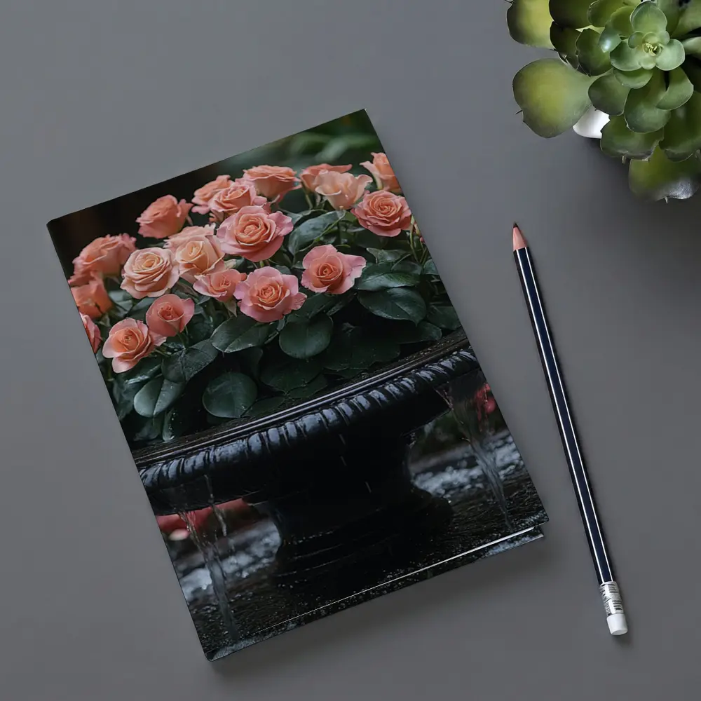 Peach Roses Garden Fountain Floral Arrangement – Notebooks