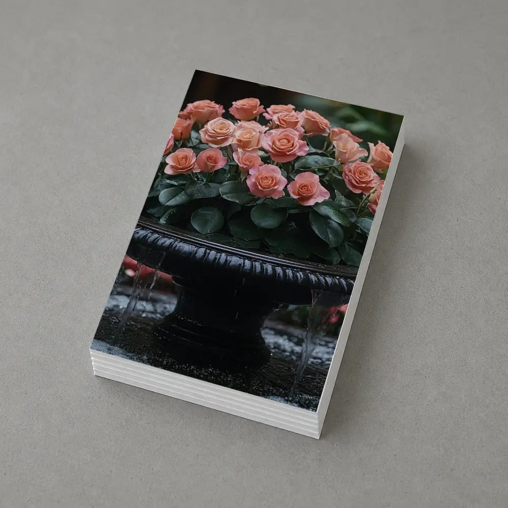 Peach Roses Garden Fountain Floral Arrangement – Postcards