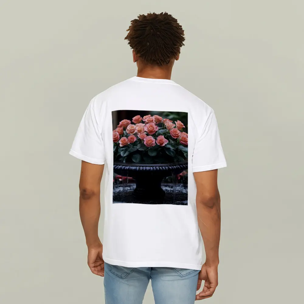 Peach Roses Garden Fountain Floral Arrangement – T-Shirts