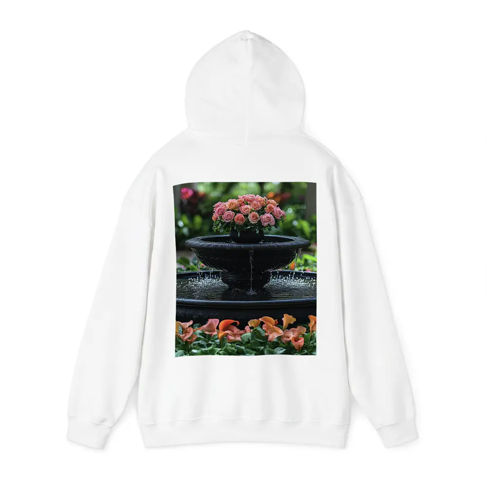 Black Garden Fountain Pink Roses Flowers – Hoodies