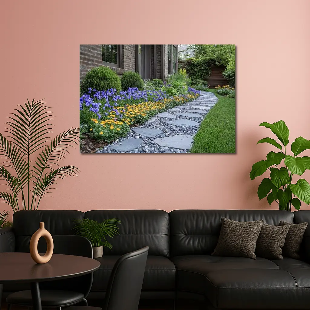 Iris Flower Garden Stone Path Backyard – Wall Art