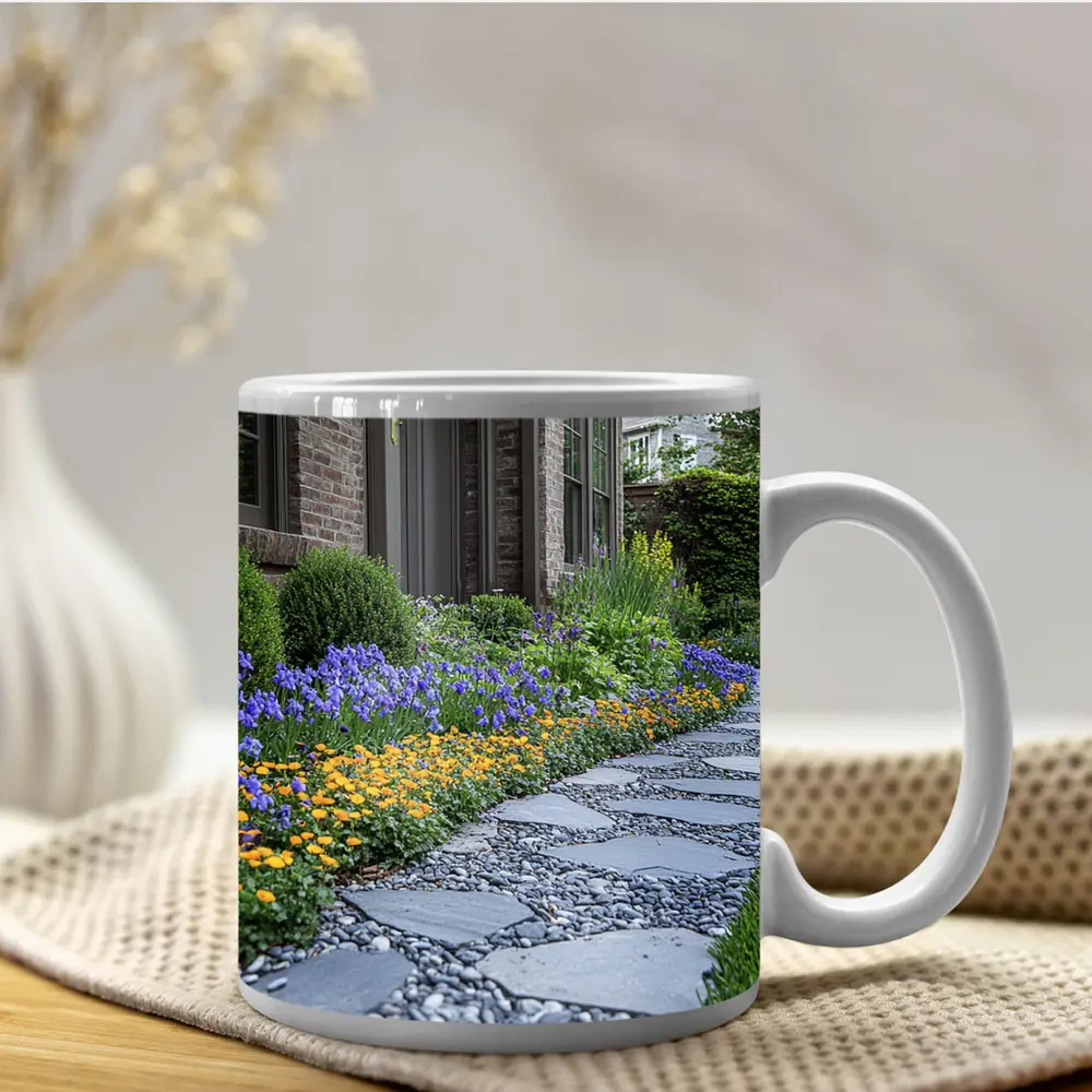 Iris Flower Garden Stone Path Backyard – Mugs