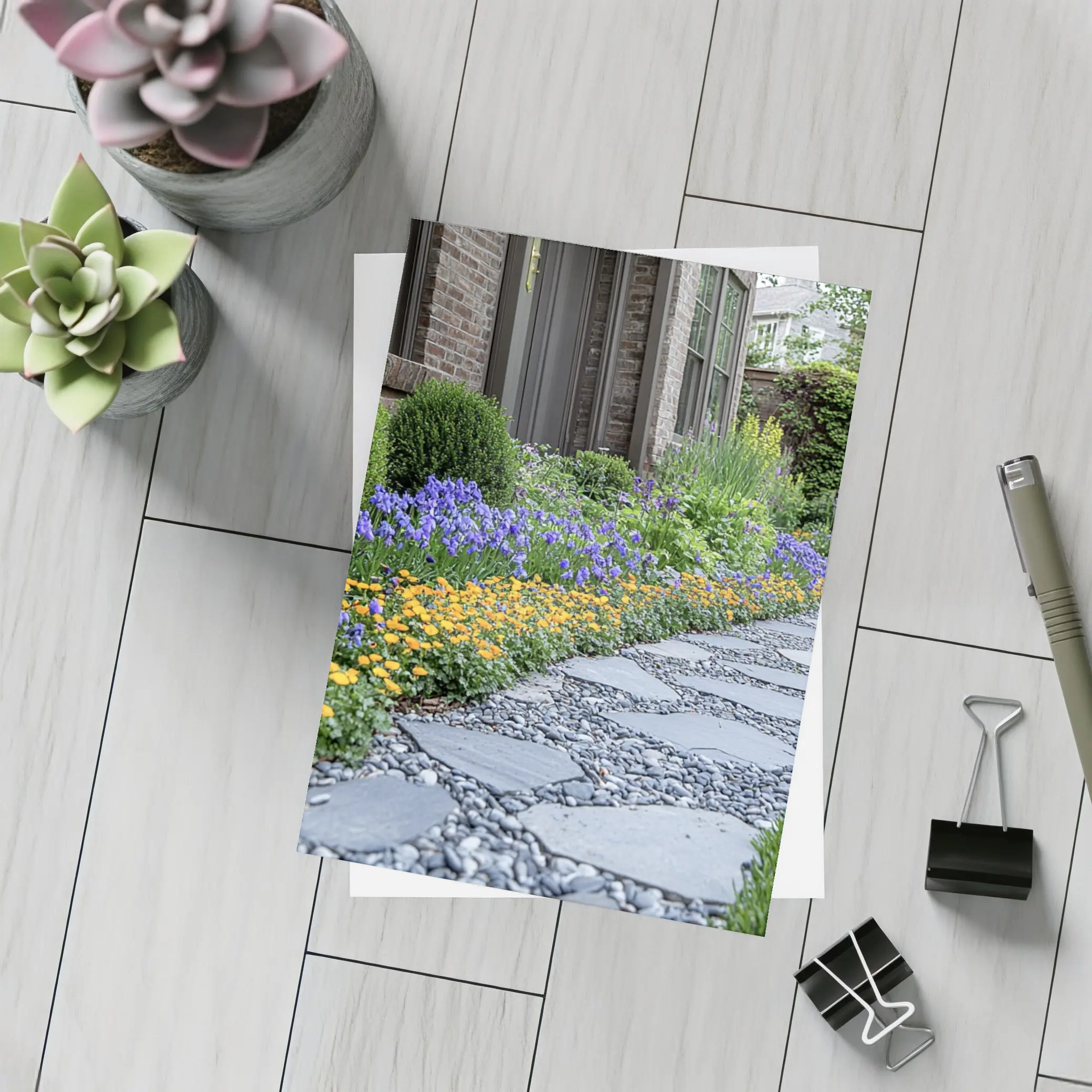 Iris Flower Garden Stone Path Backyard – Postcards