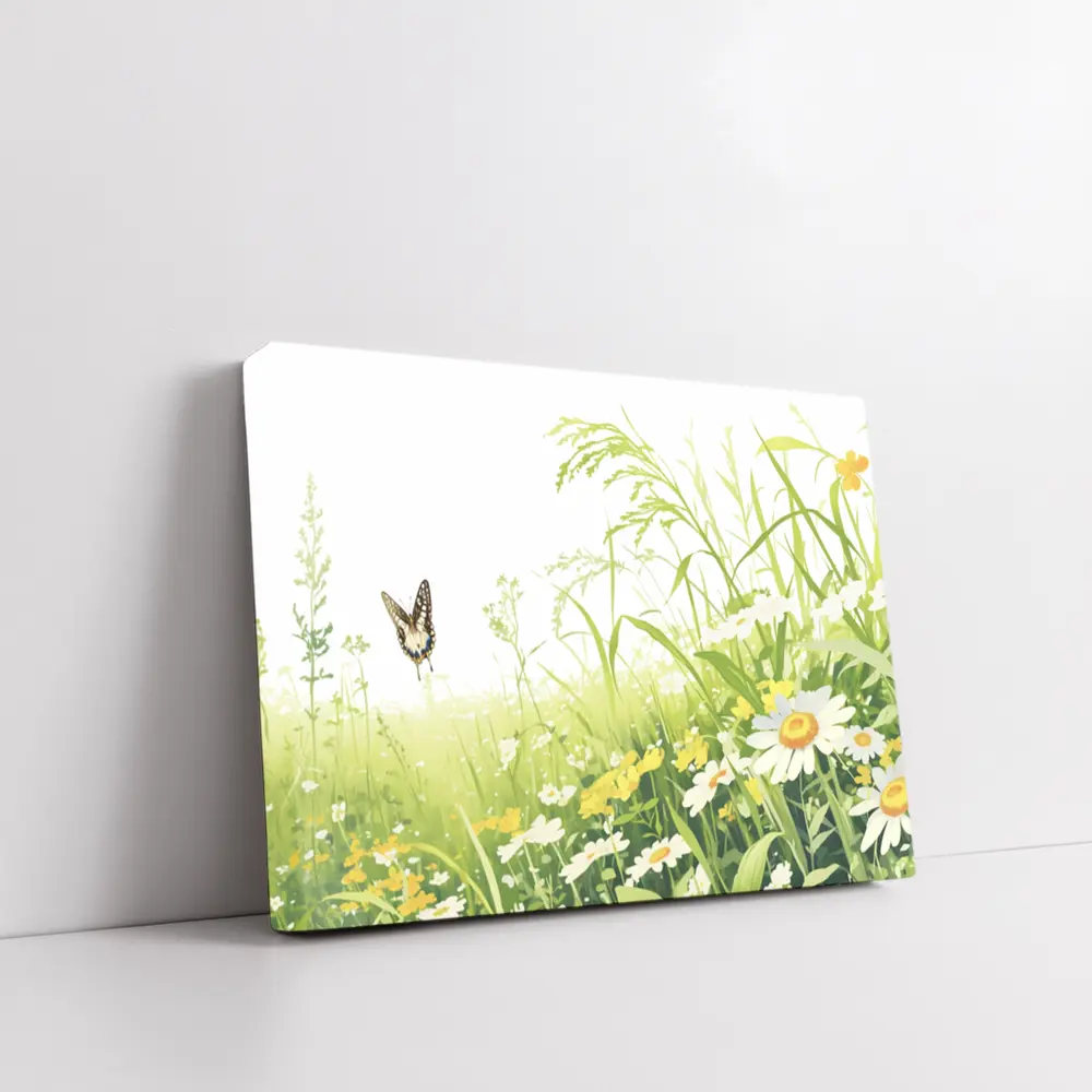 Butterfly Flying Over Daisy Wildflower Meadow – Wall Art