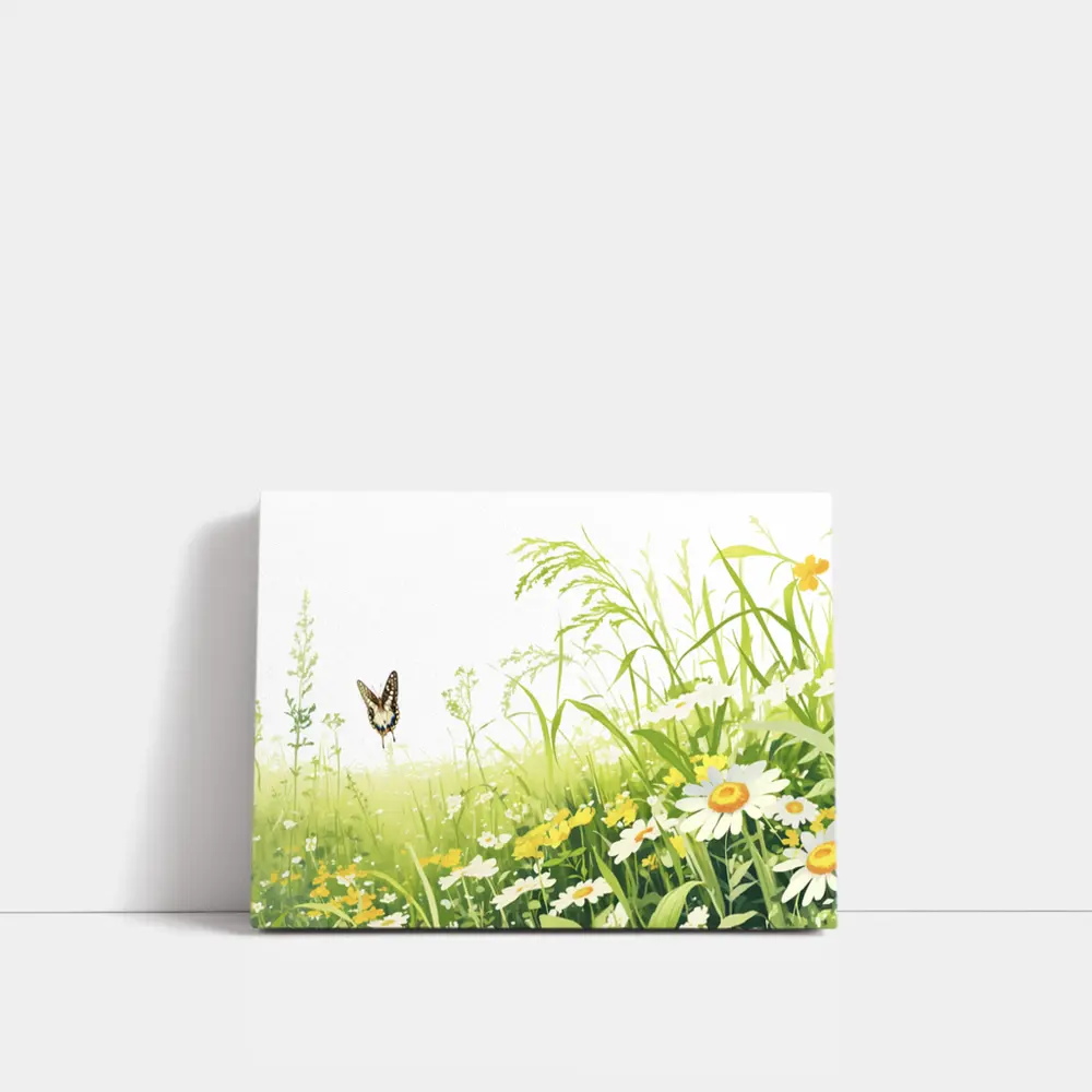 Butterfly Flying Over Daisy Wildflower Meadow – Wall Art