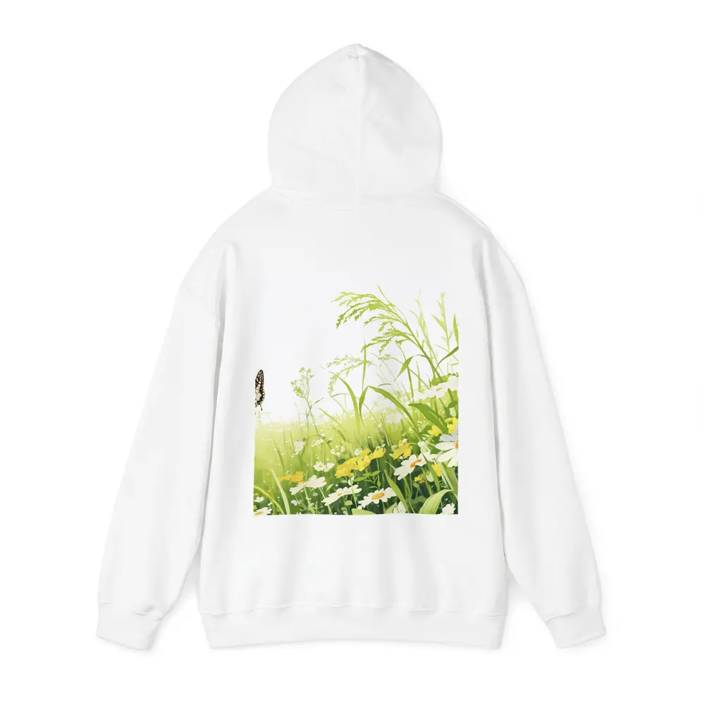 Butterfly Flying Over Daisy Wildflower Meadow – Hoodies