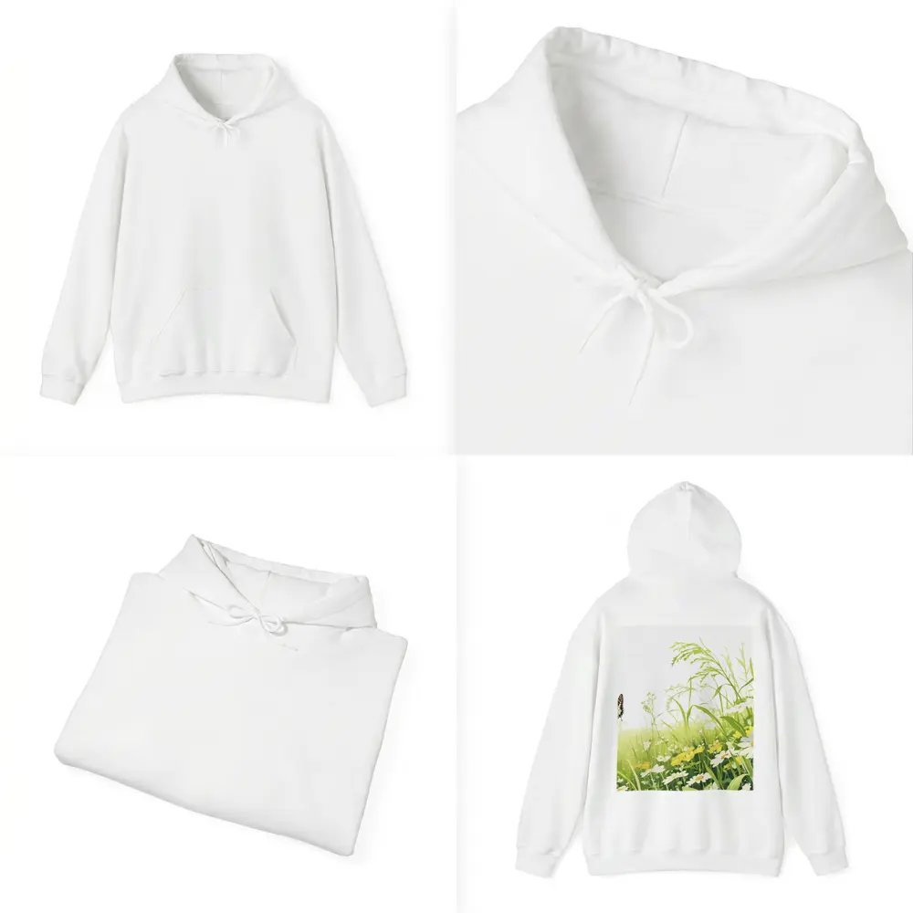 Butterfly Flying Over Daisy Wildflower Meadow – Hoodies