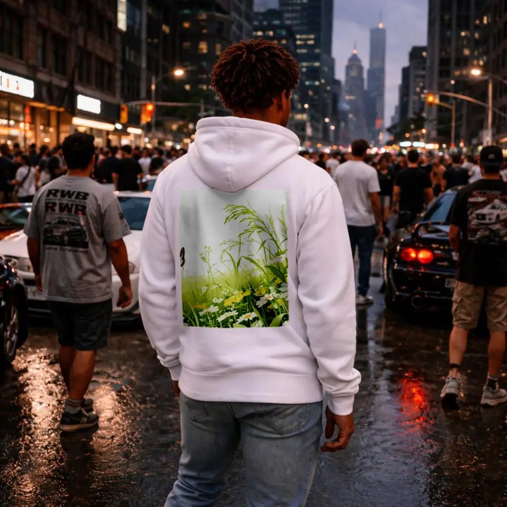 Butterfly Flying Over Daisy Wildflower Meadow – Hoodies
