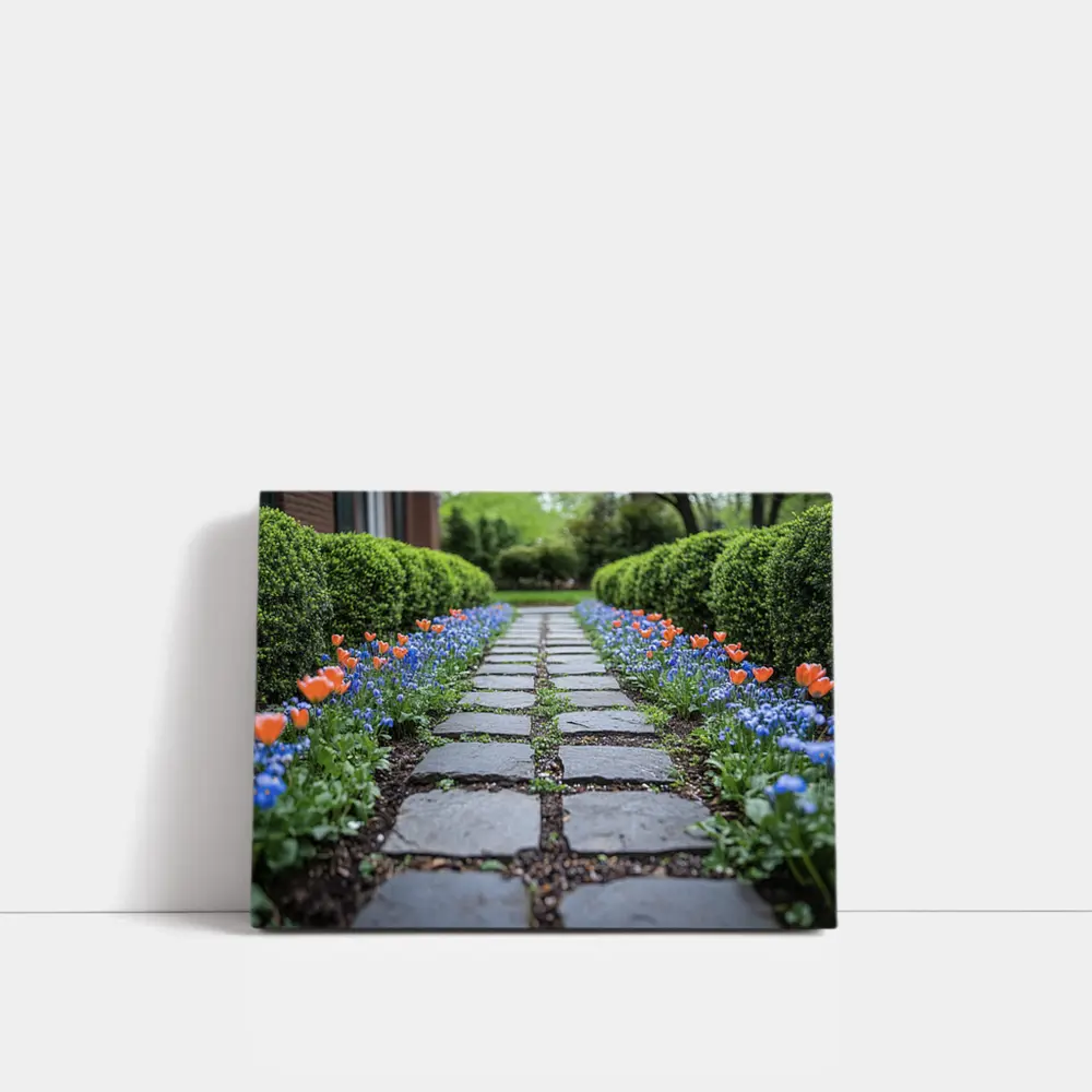 Tulips And Muscari Along Garden Stone Path – Wall Art