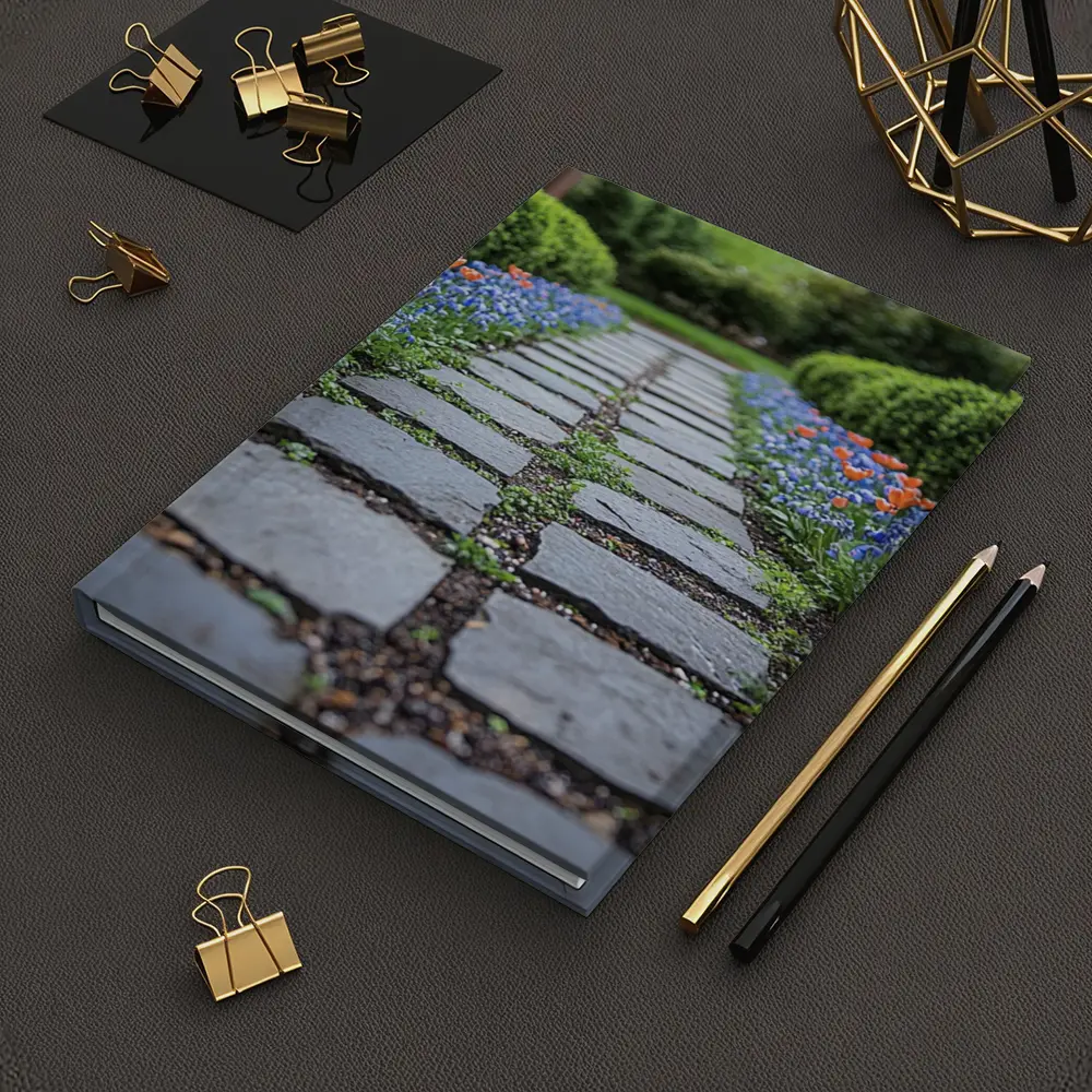 Tulips And Muscari Along Garden Stone Path – Notebooks