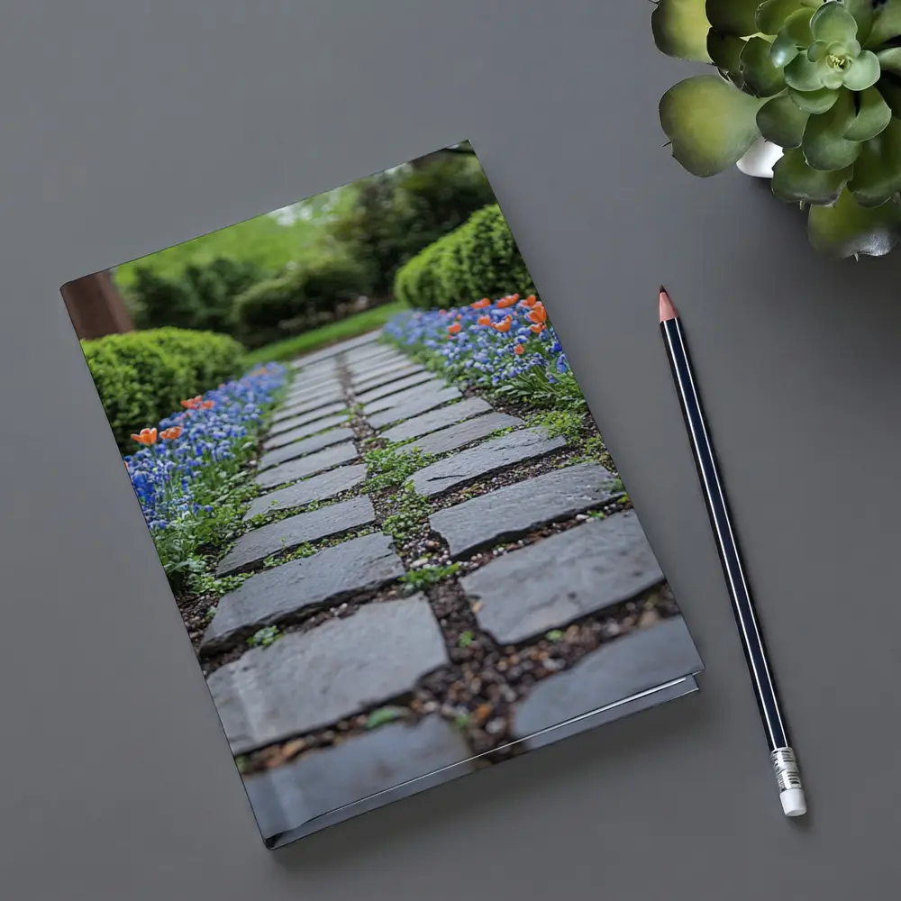 Tulips And Muscari Along Garden Stone Path – Notebooks