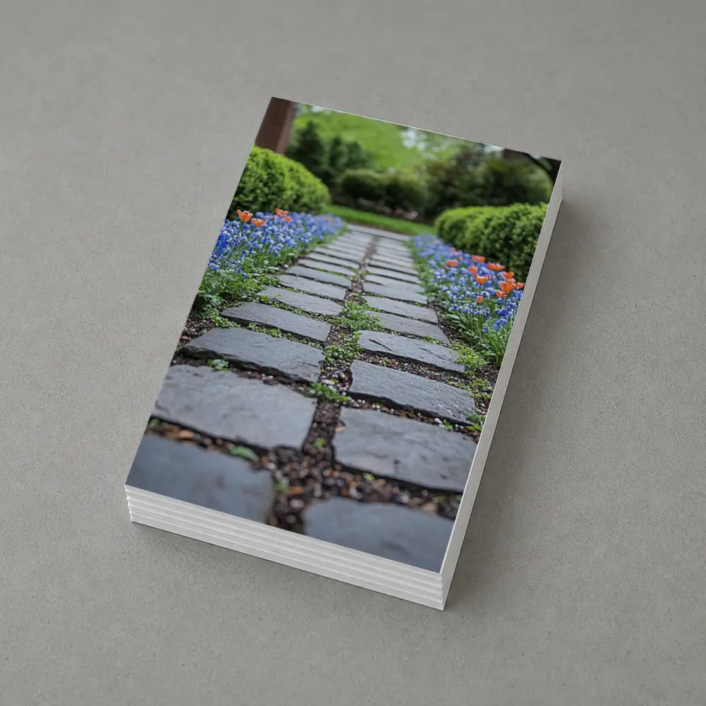 Tulips And Muscari Along Garden Stone Path – Postcards