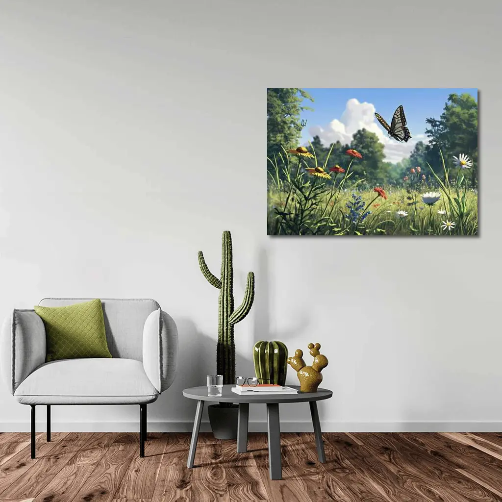 Swallowtail Butterfly Over Wildflower Meadow – Wall Art