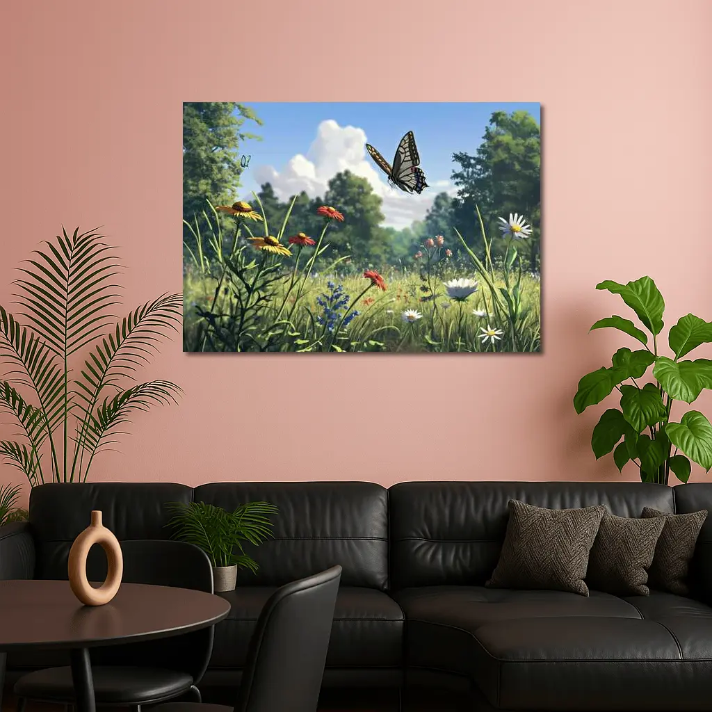 Swallowtail Butterfly Over Wildflower Meadow – Wall Art