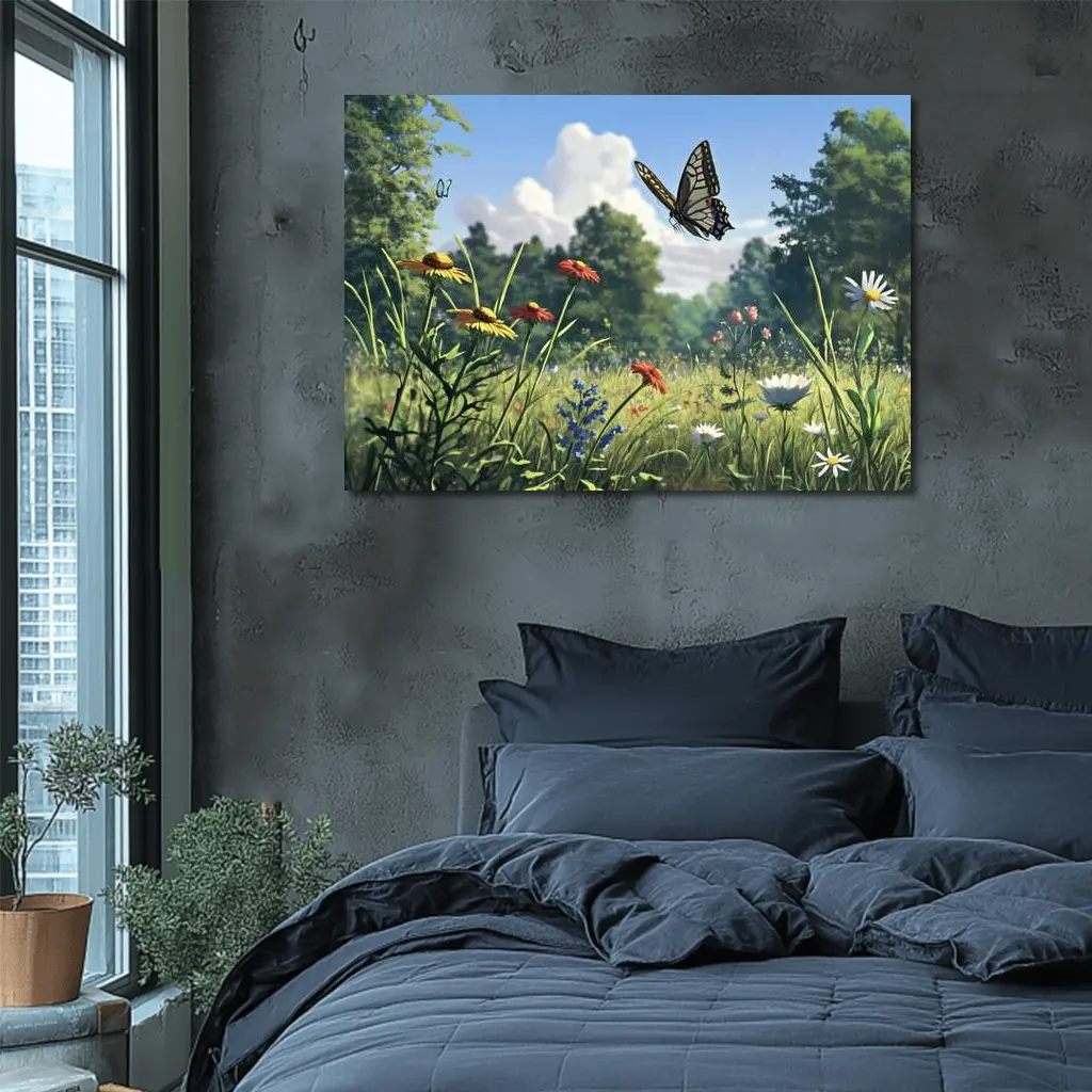Swallowtail Butterfly Over Wildflower Meadow – Wall Art