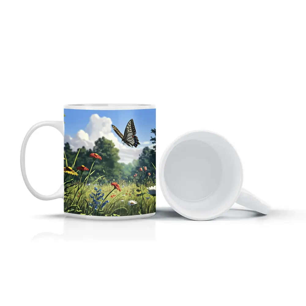 Swallowtail Butterfly Over Wildflower Meadow – Mugs