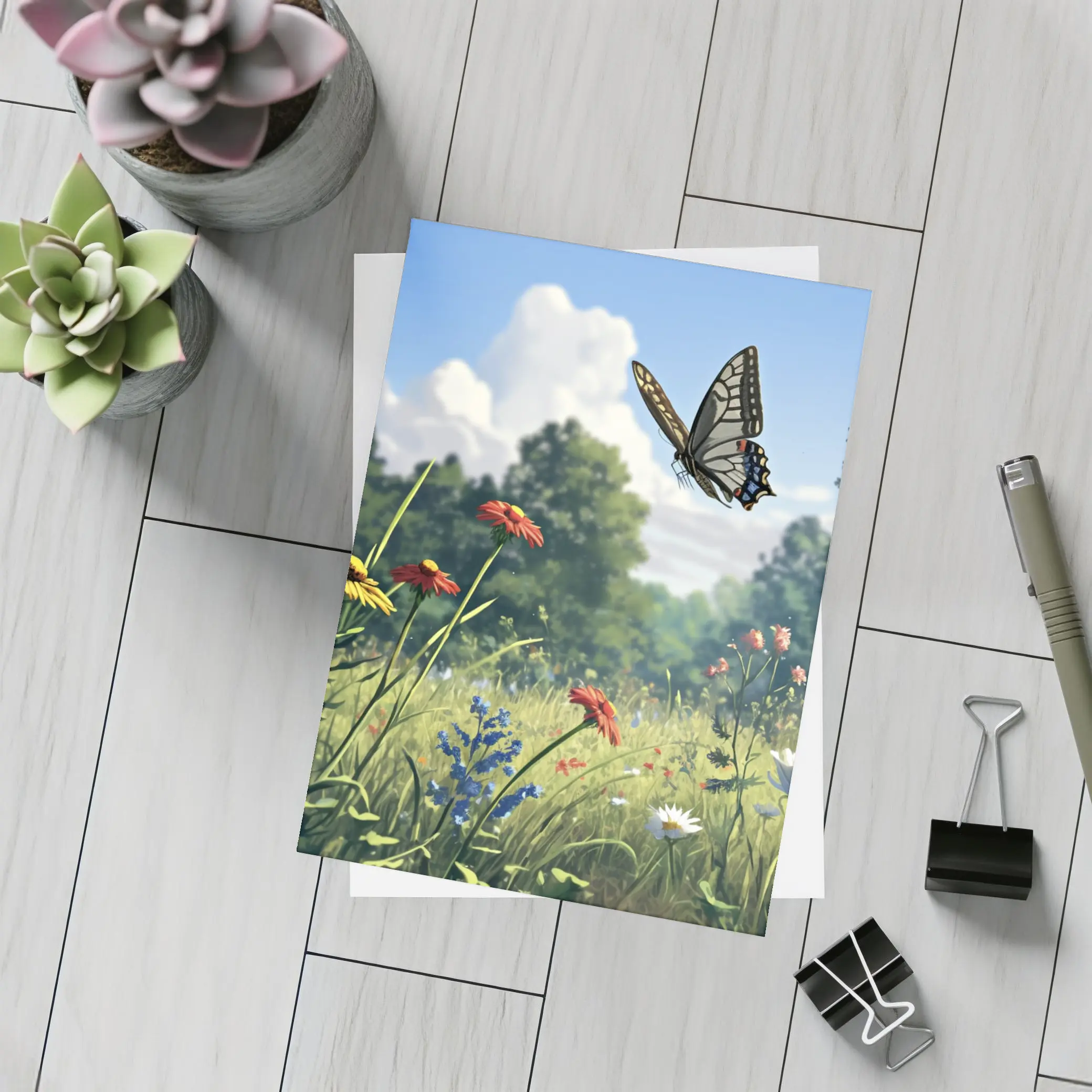 Swallowtail Butterfly Over Wildflower Meadow – Postcards