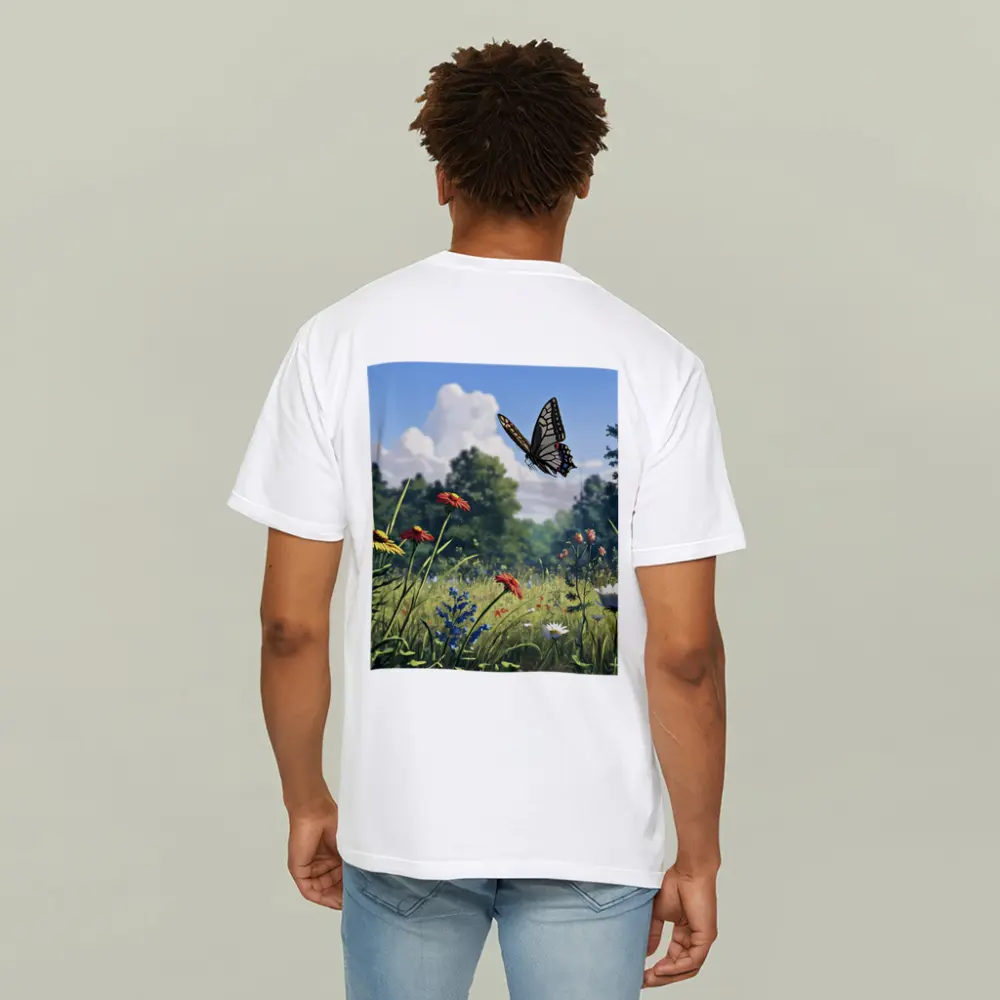 Swallowtail Butterfly Over Wildflower Meadow – T-Shirts
