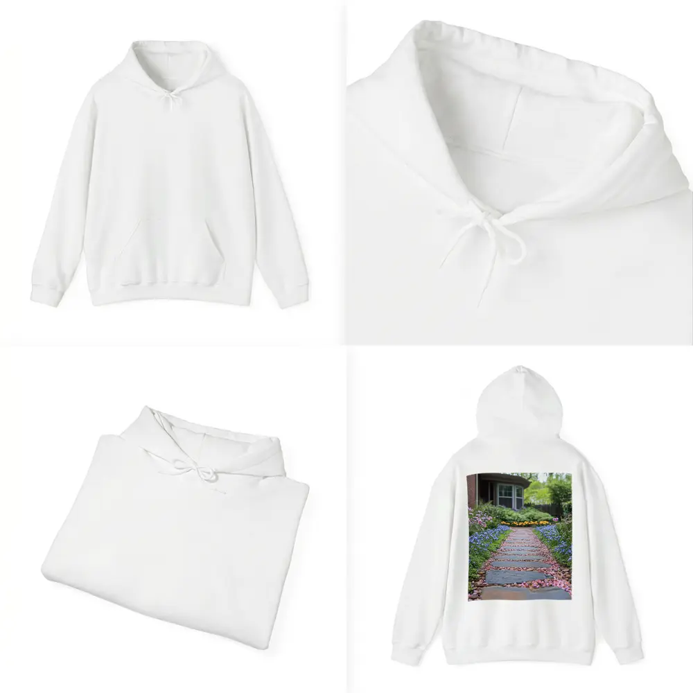 Stone Garden Path Tulips Blue Flowers Spring – Hoodies