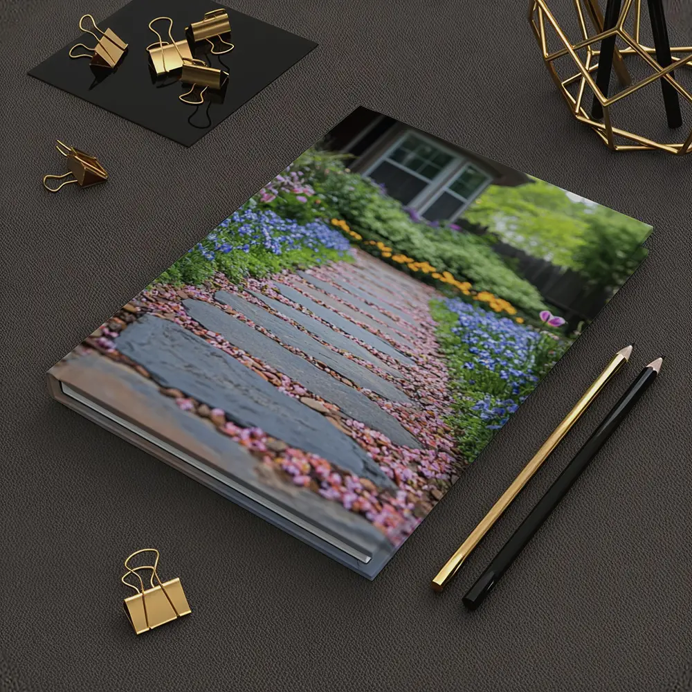Stone Garden Path Tulips Blue Flowers Spring – Notebooks