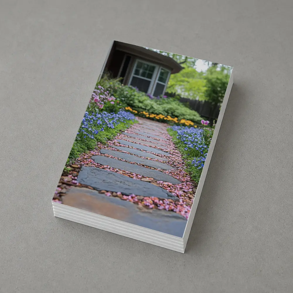 Stone Garden Path Tulips Blue Flowers Spring – Postcards