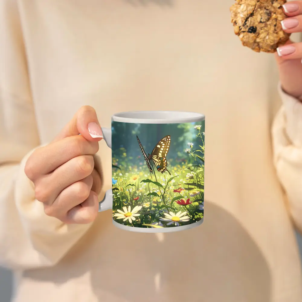 Swallowtail Butterfly Sunny Wildflower Meadow Art – Mugs