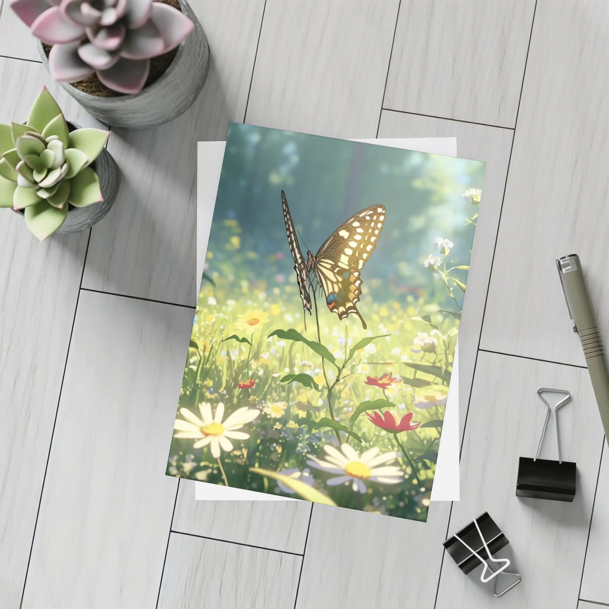 Swallowtail Butterfly Sunny Wildflower Meadow Art – Postcards