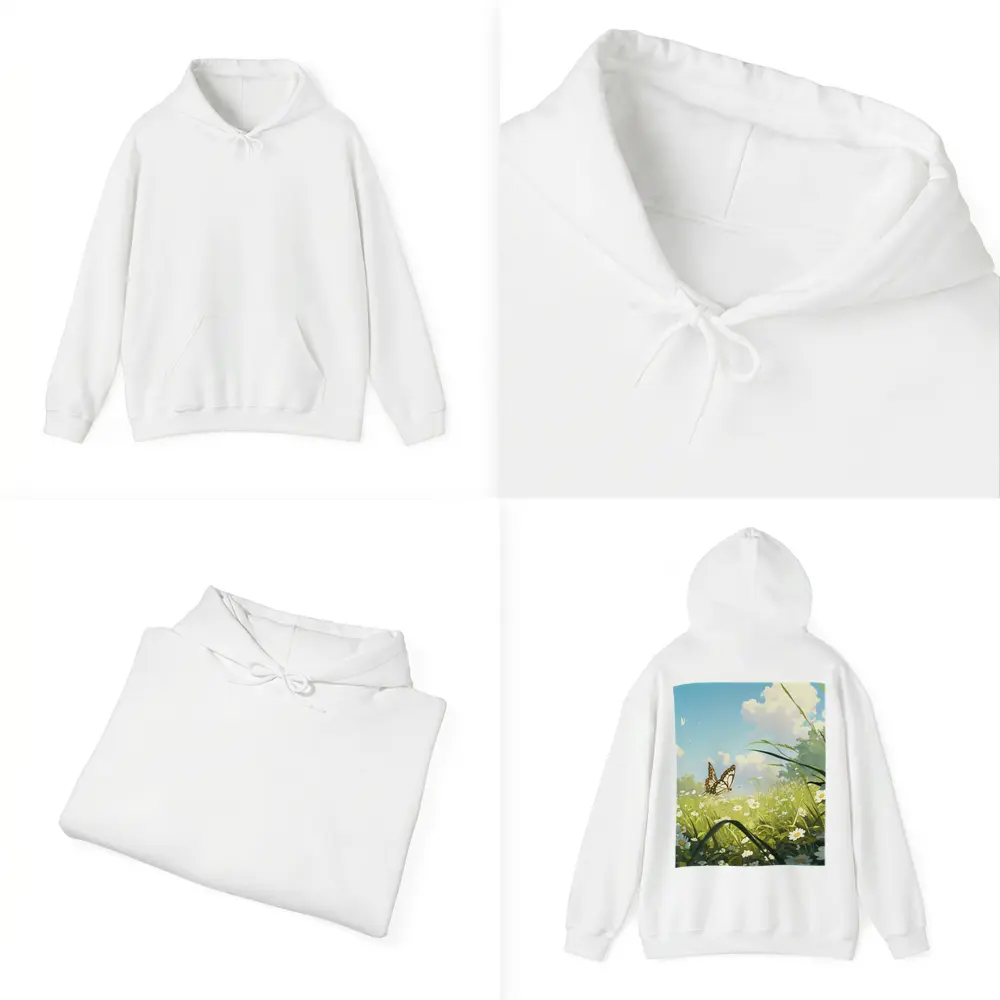 Butterfly Over Daisy Field Anime Style – Hoodies