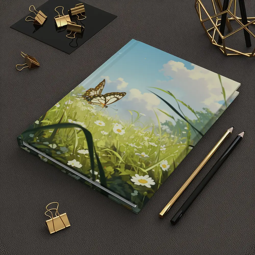 Butterfly Over Daisy Field Anime Style – Notebooks