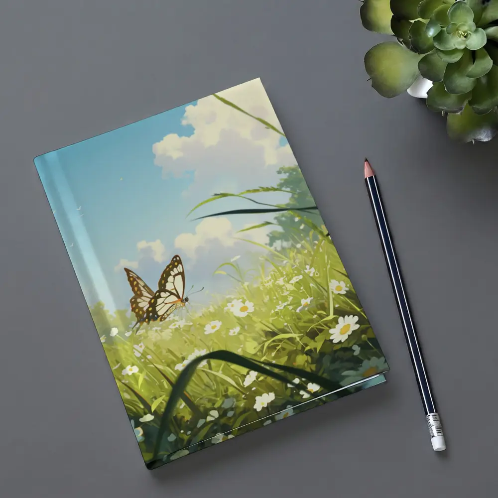 Butterfly Over Daisy Field Anime Style – Notebooks