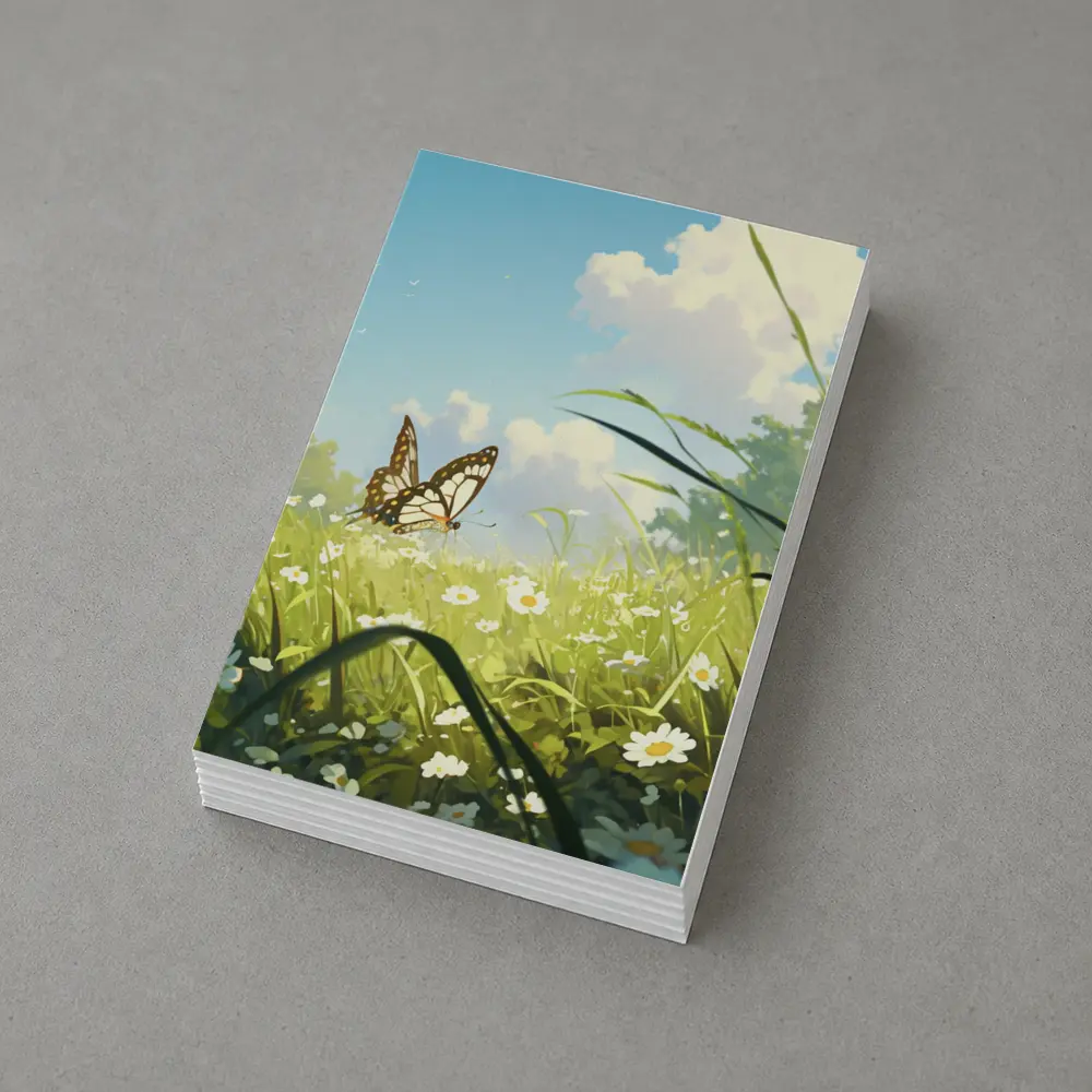 Butterfly Over Daisy Field Anime Style – Postcards