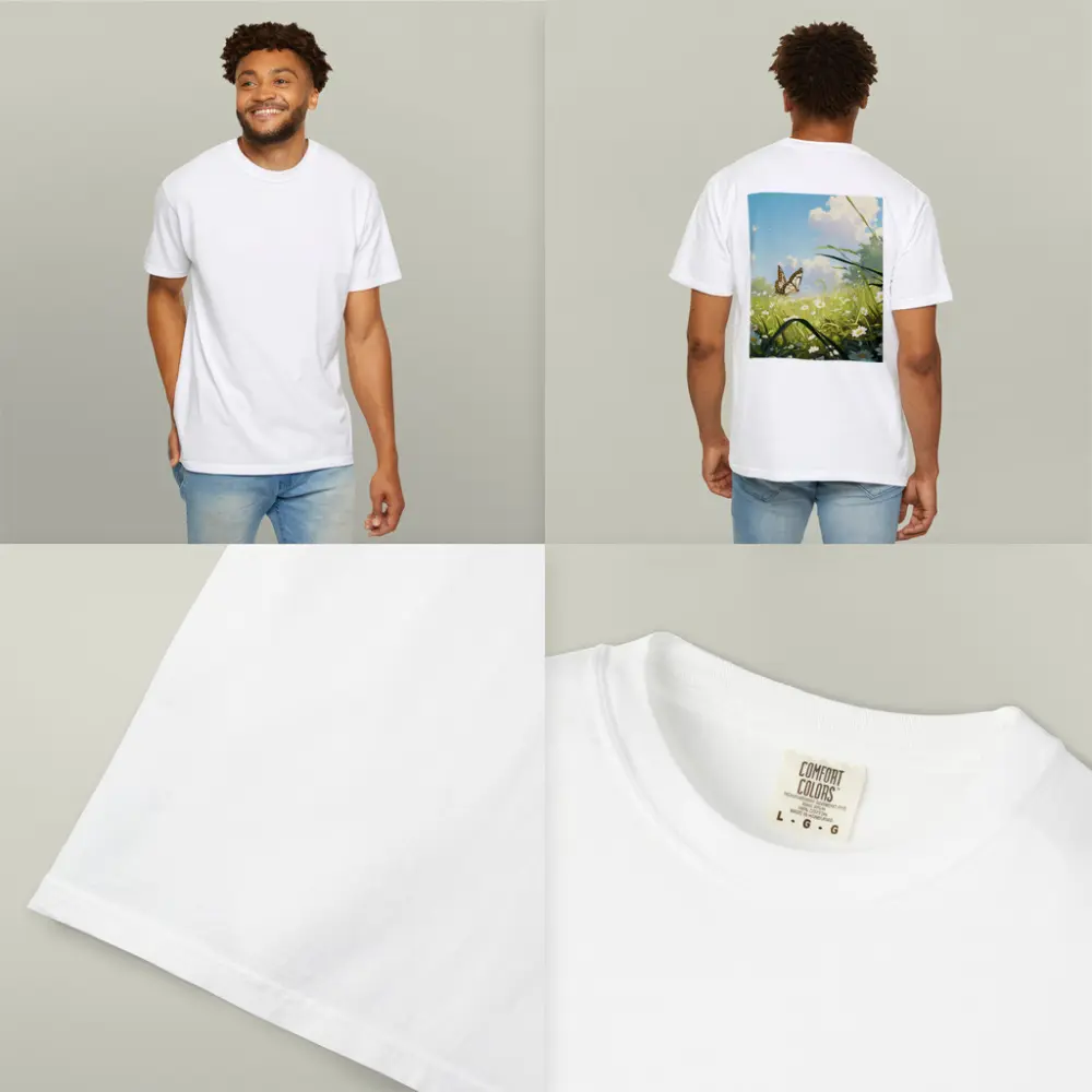 Butterfly Over Daisy Field Anime Style – T-Shirts