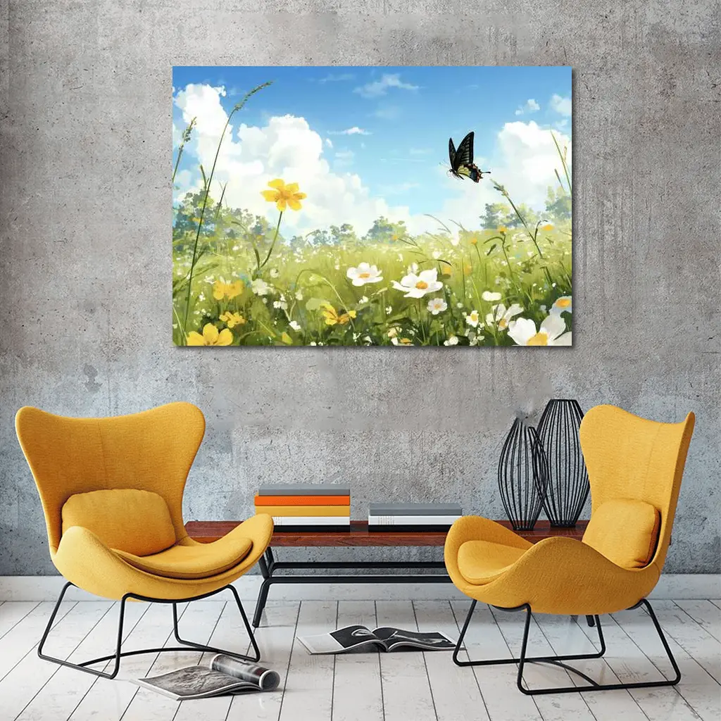 Swallowtail Butterfly Over Sunny Wildflower Meadow – Wall Art